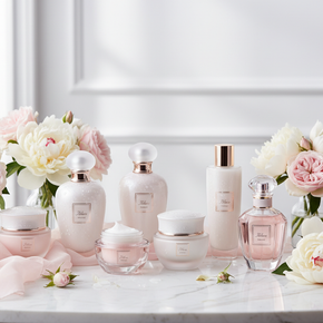 foto promocional de um ambiente feminino de cuidados com a pele, hidratação e perfume