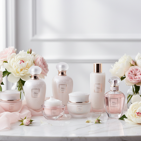 foto promocional de um ambiente feminino de cuidados com a pele, hidratação e perfume