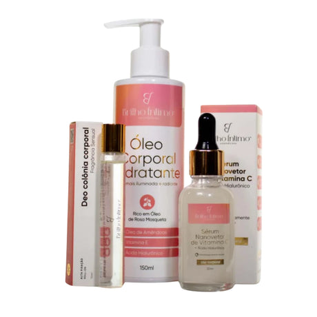 Kit Clareador Óleo Hidratante + Sérum Nanovetor de Vitamina C + Perfume Sensual Íntimo